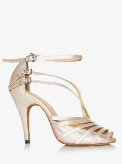 Latin Dance Shoes PU Leather Light Apricot Pointed Toe Buckle Dance Shoes