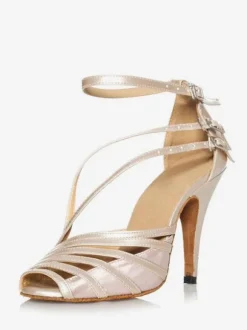 Latin Dance Shoes PU Leather Light Apricot Pointed Toe Buckle Dance Shoes