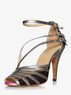 Latin Dance Shoes PU Leather Light Apricot Pointed Toe Buckle Dance Shoes