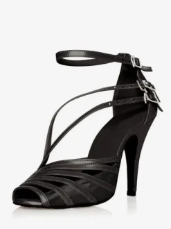 Latin Dance Shoes PU Leather Light Apricot Pointed Toe Buckle Dance Shoes