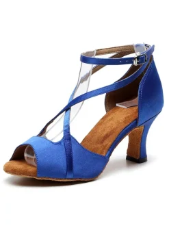 Latin Dance Shoes Red Peep Toe Criss Cross Ballroom Dance Shoes