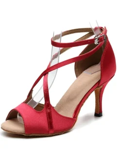 Latin Dance Shoes Red Peep Toe Criss Cross Ballroom Dance Shoes