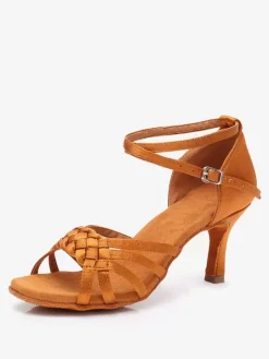 Latin Dance Shoes Satin Light Apricot Round Toe Dance Shoes