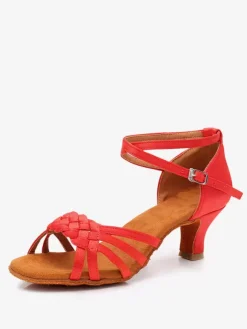 Latin Dance Shoes Satin Light Apricot Round Toe Dance Shoes