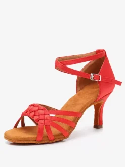 Latin Dance Shoes Satin Light Apricot Round Toe Dance Shoes