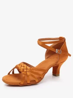Latin Dance Shoes Satin Light Apricot Round Toe Dance Shoes