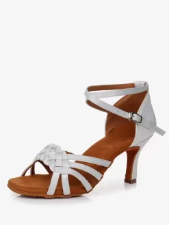 Latin Dance Shoes Satin Light Apricot Round Toe Dance Shoes