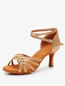 Latin Dance Shoes Satin Light Apricot Round Toe Dance Shoes