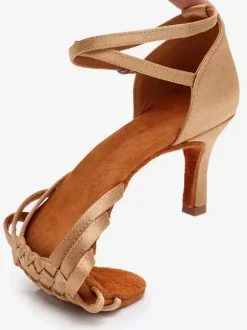 Latin Dance Shoes Satin Light Apricot Round Toe Dance Shoes