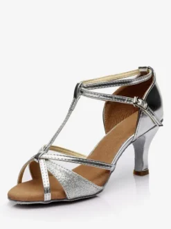 Latin Dance Shoes Silk And Satin Silver Peep Toe Dance Shoes