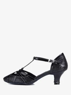 Latin Dance Shoes Silver Round Toe Buckle Ballroom Dance Shoes
