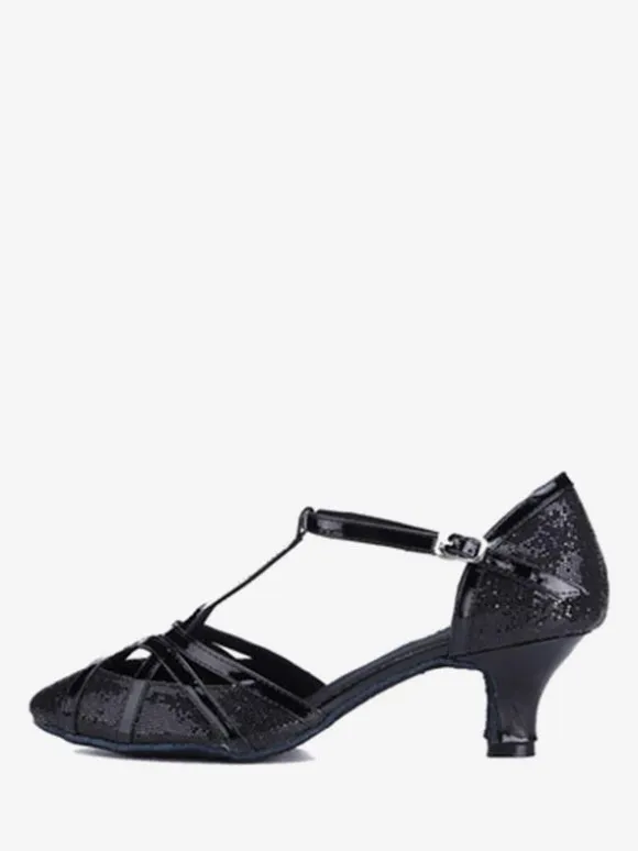 Latin Dance Shoes Silver Round Toe Buckle Ballroom Dance Shoes