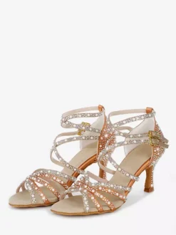 Latin Dance Shoes Women's Open Toe Pearls High Heel Ballroom Shoes