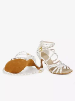 Latin Dance Shoes Women's Open Toe Pearls High Heel Ballroom Shoes