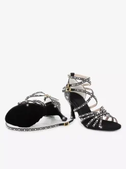 Latin Dance Shoes Women's Open Toe Pearls High Heel Ballroom Shoes