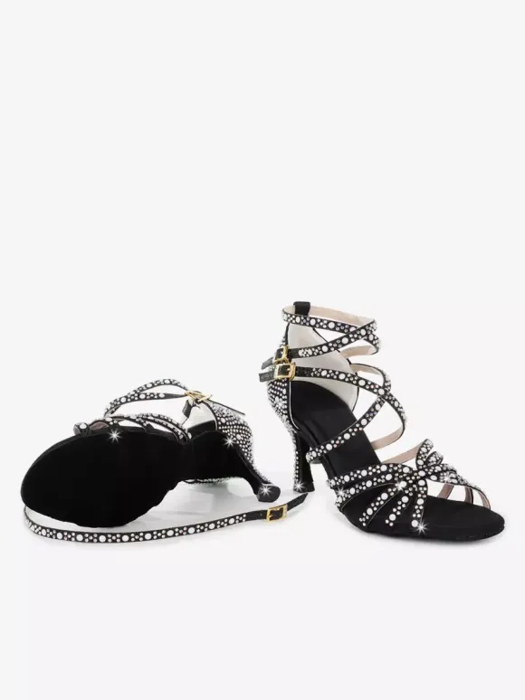 Latin Dance Shoes Women's Open Toe Pearls High Heel Ballroom Shoes