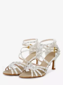 Latin Dance Shoes Women's Open Toe Pearls High Heel Ballroom Shoes