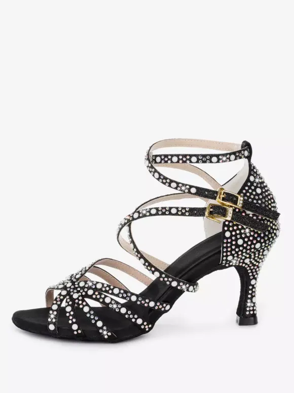 Latin Dance Shoes Women's Open Toe Pearls High Heel Ballroom Shoes