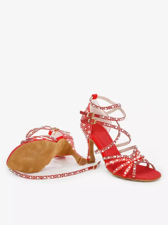 Latin Dance Shoes Women's Open Toe Pearls High Heel Ballroom Shoes