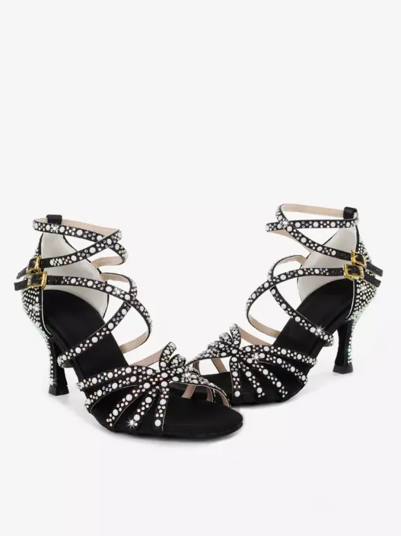Latin Dance Shoes Women's Open Toe Pearls High Heel Ballroom Shoes