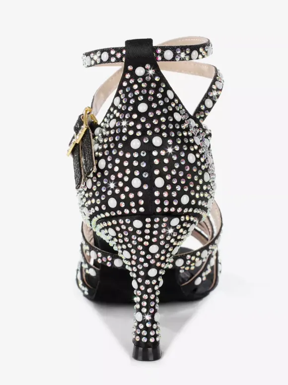 Latin Dance Shoes Women's Open Toe Pearls High Heel Ballroom Shoes