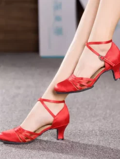 Latin Dancing Black Criss Cross Ballroom Satin Dance Shoes