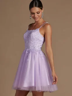 Lavender Homecoming Dress 2026 Short A-Line Jewel Neck Lace Tight Homecoming Outfits Free Customization