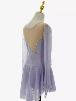 Lavender Skating Dress Elegant Beaded Long Sleeves Women Girls Skater Dress