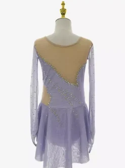 Lavender Skating Dress Elegant Beaded Long Sleeves Women Girls Skater Dress