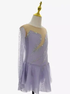 Lavender Skating Dress Elegant Beaded Long Sleeves Women Girls Skater Dress