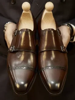 Leather Artwork Mens Monk Loafer Monk Strap Brogue Formal Wedding Shoes