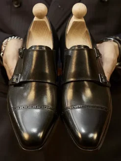 Leather Artwork Mens Monk Loafer Monk Strap Brogue Formal Wedding Shoes
