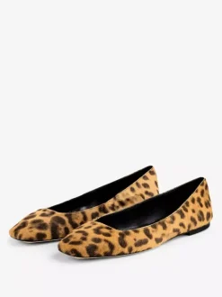Leopard Ballet Flats Horse Hair Suqare Toe Slip On Ballerina Flats
