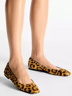 Leopard Ballet Flats Horse Hair Suqare Toe Slip On Ballerina Flats