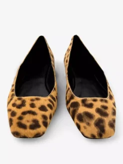 Leopard Ballet Flats Horse Hair Suqare Toe Slip On Ballerina Flats