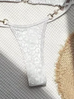 Leopard Bikini Set For Women - Halter Neck Pearl Hardware Top & Thong - Summer Yacht Resort Pool Party 2026