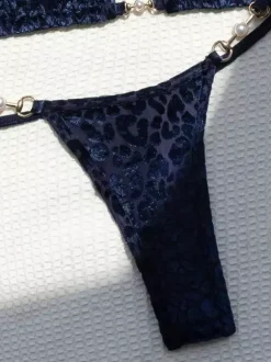 Leopard Bikini Set For Women - Halter Neck Pearl Hardware Top & Thong - Summer Yacht Resort Pool Party 2026