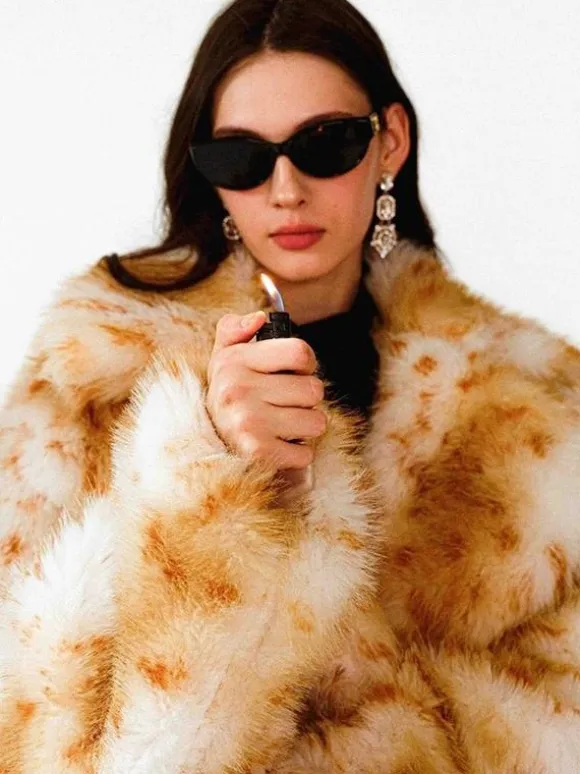Leopard Faux Fur Coats Eco-friendly Winter Long Jacket For Women 2026