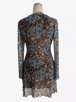 Leopard Floral Slit Flare Sleeve Mini Dress For Women 2026