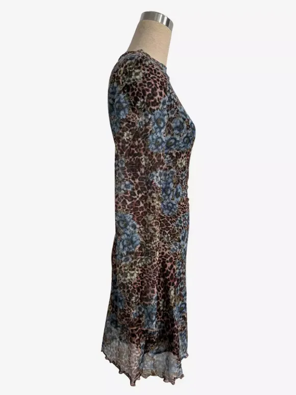 Leopard Floral Slit Flare Sleeve Mini Dress For Women 2026