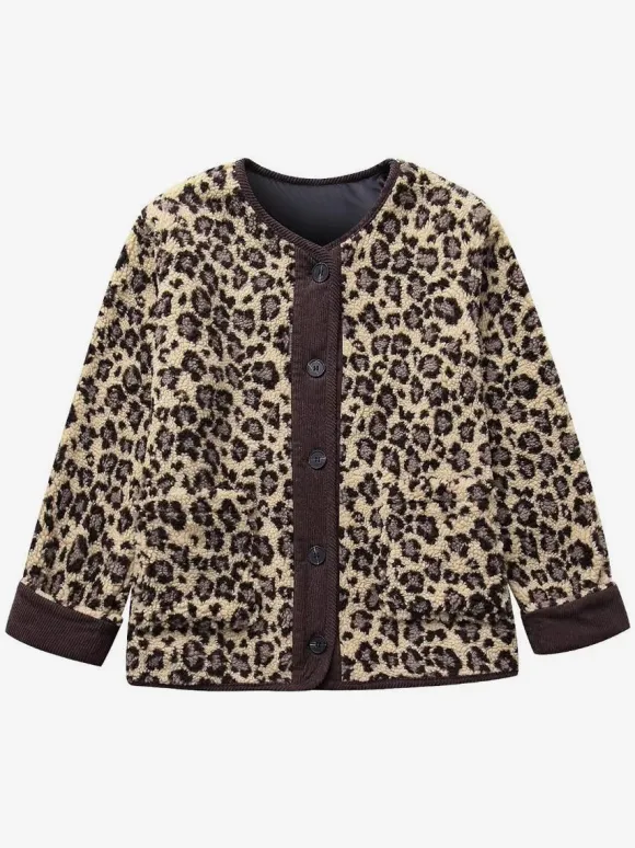 Leopard Jacket Pockets Buttons Casual Fall Spring Jackets For Women