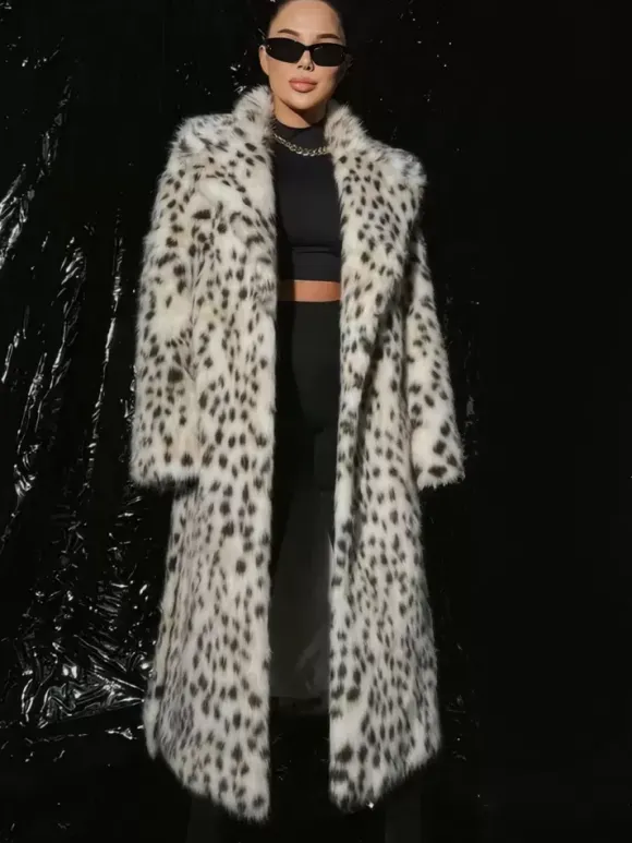 Leopard Print Faux Fur Coats Oversized Lapel Winter Belted Long Jacket For 2026