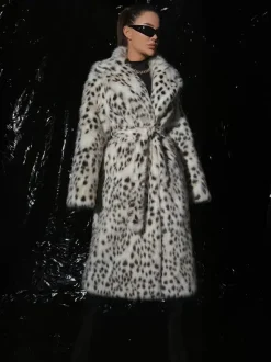 Leopard Print Faux Fur Coats Oversized Lapel Winter Belted Long Jacket For 2026