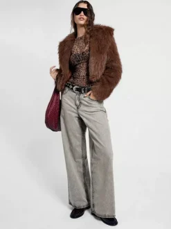 Leopard Print Mesh Slim Fit Long Sleeve Crew Neck Top For Women 2026
