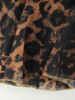 Leopard Print Women Mini Slip Dress - Brown Y2K Lace Patchwork Cami Slip Fit Flare - Summer Club Party Night Out 2026