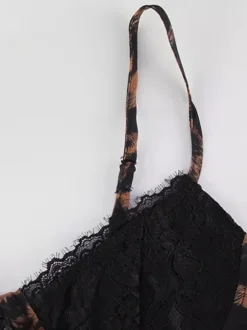 Leopard Print Women Mini Slip Dress - Brown Y2K Lace Patchwork Cami Slip Fit Flare - Summer Club Party Night Out 2026