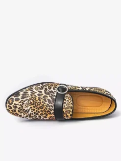 Leopard Slip On Loafers Round Toe Buckle Detail Casual Shoes