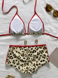 Leopard Bikini Set For Women - Triangle Halter Top With Boyshorts Sporty Two Piece Bathing Suit - Summer Beach 2026