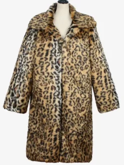 Leopard Long Men's Faux Fur Coat Winter Warm Long-Sleeved Jacket with Turn-Down Collar