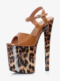 Leopard Platform Sexy Sandals Peep Toe Buckle Detail Pole Dance Shoes